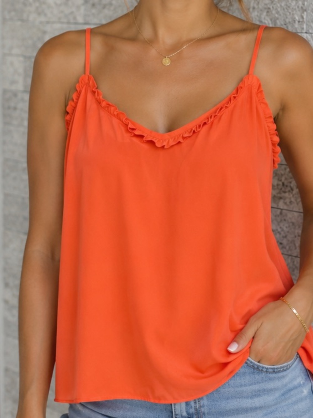 Worthington Orange Ruffle-Trim Spaghetti Strap Camisole size XL